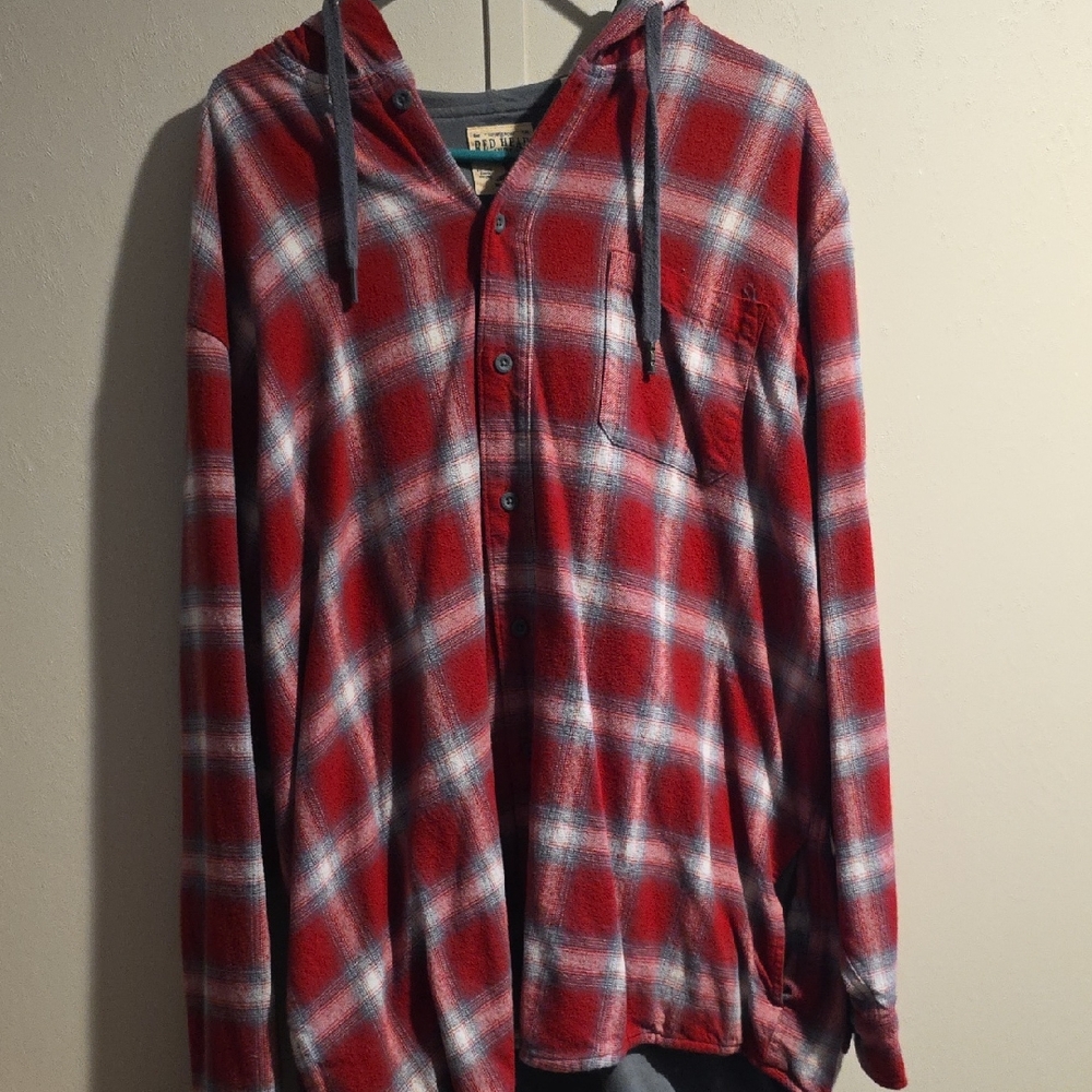 Red Head Mens Red Plaid Hooded Shirt